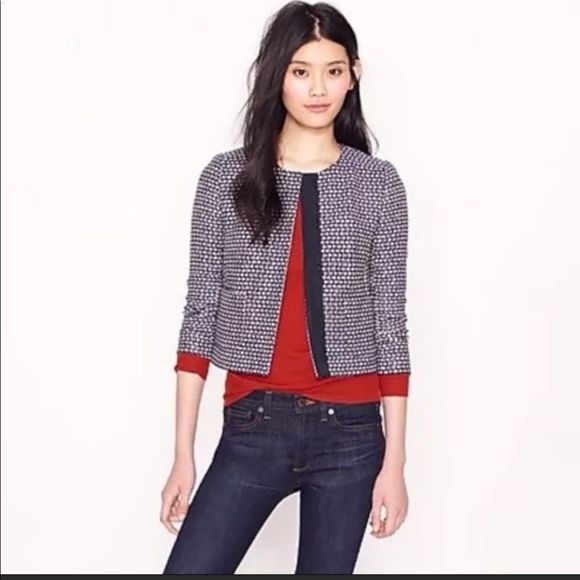 J. Crew Jackets & Blazers - J. Crew Blue and White Silk Blend Tweed Blazer Jacket w Gold Threads Size 4